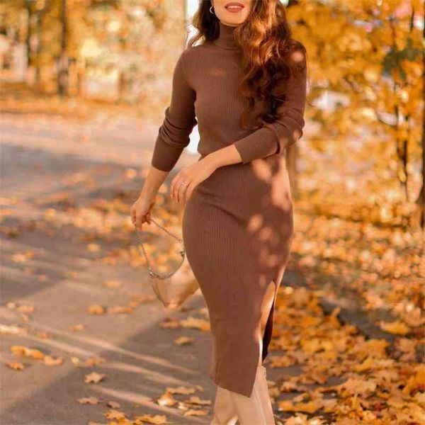 women's t-shirt elegant women turtleneck slim dresses 2021 fashion ladies slit side dress streetwear female chic solid brown knitt, White
women's t-shirt elegant women turtleneck slim dresses 2021 fashion ladies slit side dress streetwear female chic solid brown knitt, White