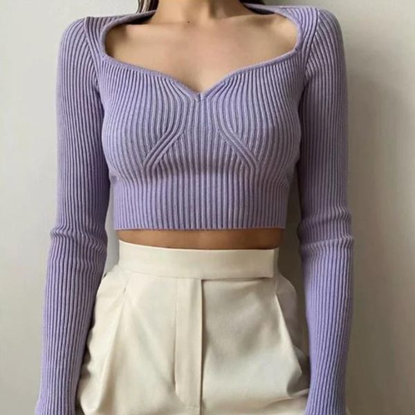 women's knits & tees square collar knitted shorts women sweaters long sleeve slim crop autumn basic knitwear qxnk, White
women's knits & tees square collar knitted shorts women sweaters long sleeve slim crop autumn basic knitwear qxnk, White
