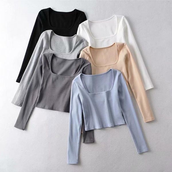 knitted ribbed t shirts women 2021 spring fall square collar long sleeve slim stretch tshirt cropped casual black tee women's t-sh, White
knitted ribbed t shirts women 2021 spring fall square collar long sleeve slim stretch tshirt cropped casual black tee women's t-sh, White