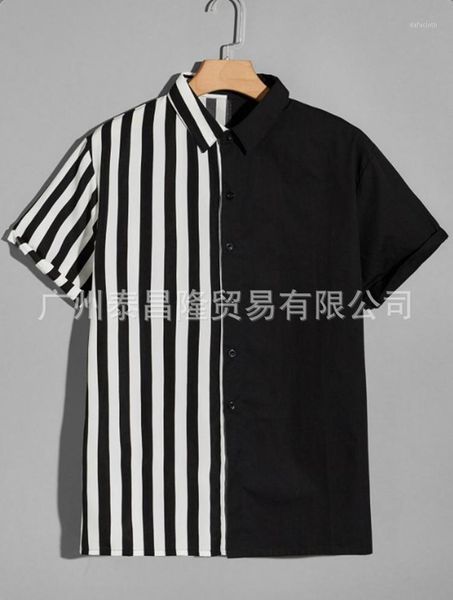 men's casual shirts european and american short-sleeved two-color striped for lapel color-blocking, White;black
men's casual shirts european and american short-sleeved two-color striped for lapel color-blocking, White;black
