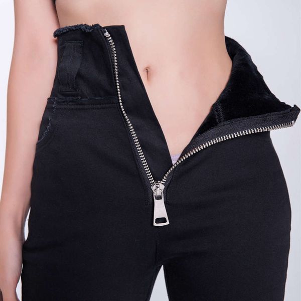 high waist black spring and autumn plush abdomen, slim leisure slim small leg pencil pants, Blue
high waist black spring and autumn plush abdomen, slim leisure slim small leg pencil pants, Blue