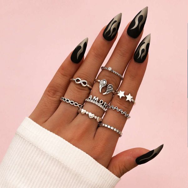 personalized geometric infinite 8 angel wings star heart letter amor ring 9 piece set, Black
personalized geometric infinite 8 angel wings star heart letter amor ring 9 piece set, Black
