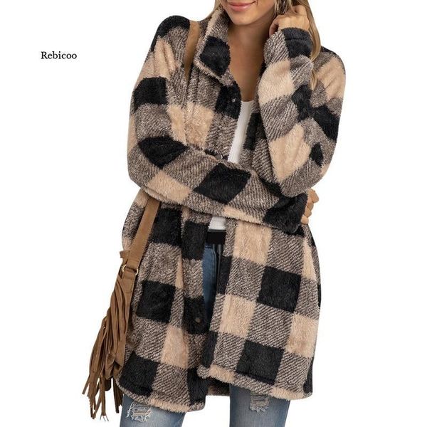 women's wool & blends coat casual plush long sleeve color contrast plaid single-breasted jacket mid-length vintage overcoat winter, Black
women's wool & blends coat casual plush long sleeve color contrast plaid single-breasted jacket mid-length vintage overcoat winter, Black