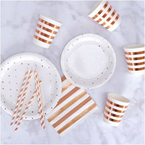 disposable dinnerware 8pc rose gold foil striped dot bride shower party tableware sets paper plate cups napkins snack gift bag supplies
disposable dinnerware 8pc rose gold foil striped dot bride shower party tableware sets paper plate cups napkins snack gift bag supplies