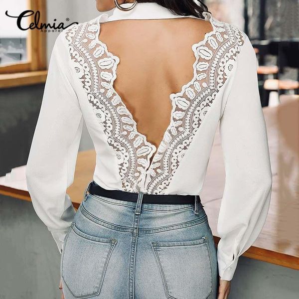 women's blouses & shirts plus size celmia lace hollow women fashion casual office long sleeve blouse lapel backless blusas femininas 5x, White
women's blouses & shirts plus size celmia lace hollow women fashion casual office long sleeve blouse lapel backless blusas femininas 5x, White