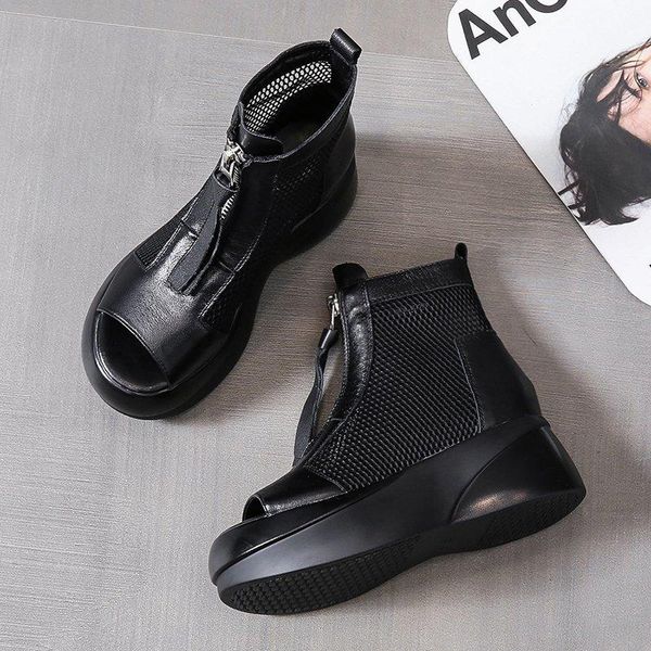 korean version zipper fish mouth solid color sandals women summer mesh hollow out high-thick-soled roman woman, Black
korean version zipper fish mouth solid color sandals women summer mesh hollow out high-thick-soled roman woman, Black