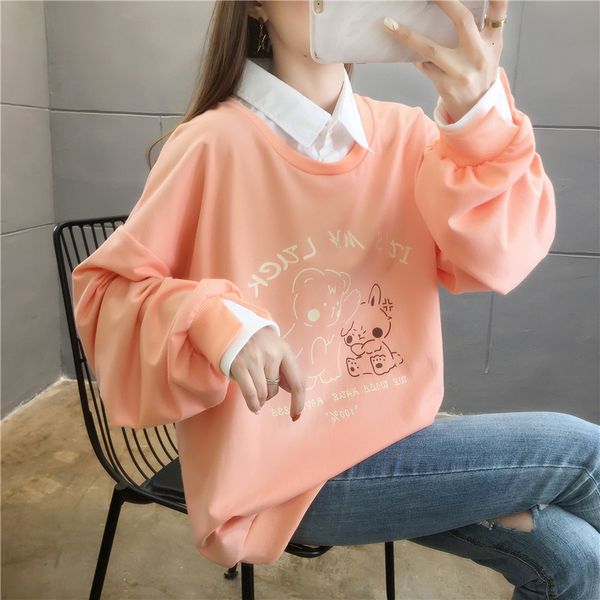 hoodies t shirt autumn 2021 thin long sleeve sweater women's polo fake two-piece student loose large size trend, Black
hoodies t shirt autumn 2021 thin long sleeve sweater women's polo fake two-piece student loose large size trend, Black