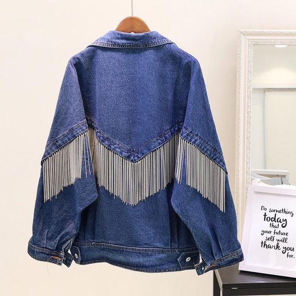 women's jackets 2021 spring and autumn women loose chain tassel denim jacket blue cowboy coat female students casual jeans overcoat out, Black;brown
women's jackets 2021 spring and autumn women loose chain tassel denim jacket blue cowboy coat female students casual jeans overcoat out, Black;brown