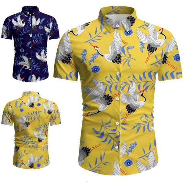 men's shirt 2020 summer men's casual short sleeve floral shirt, White;black