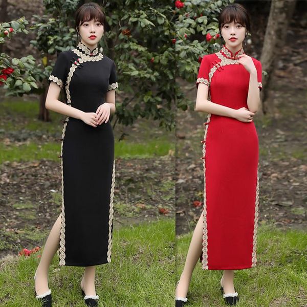 ethnic clothing pure red and black lace long cheongsam 2021 spring summer fashion ladies banquet catwalk show skirt
ethnic clothing pure red and black lace long cheongsam 2021 spring summer fashion ladies banquet catwalk show skirt