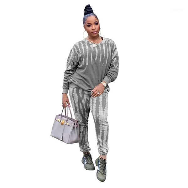 casual tie-dye pullover two piece set women's tracksuits, Gray 
casual tie-dye pullover two piece set women's tracksuits, Gray
