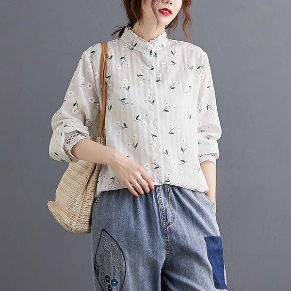 women's blouses & shirts art age reduction floral cotton and linen shirt spring long sleeve lace stitching loose versatile white stand
women's blouses & shirts art age reduction floral cotton and linen shirt spring long sleeve lace stitching loose versatile white stand