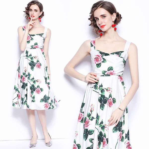 summer women rose print strap dress white sleeveless vest a-line with lining female vestidos 210514, Black;gray
summer women rose print strap dress white sleeveless vest a-line with lining female vestidos 210514, Black;gray
