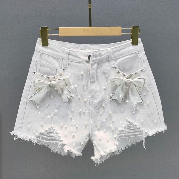 women's jeans white denim shorts 2021 summer high waist diamond beaded holes ripped pants girls lady casual mujer, Blue
women's jeans white denim shorts 2021 summer high waist diamond beaded holes ripped pants girls lady casual mujer, Blue