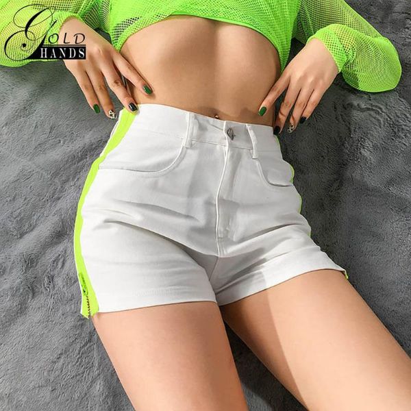 women's shorts gold hands fluorescent white zipper can be split cotton female streetwear patchwork high waist straight button, White;black
women's shorts gold hands fluorescent white zipper can be split cotton female streetwear patchwork high waist straight button, White;black