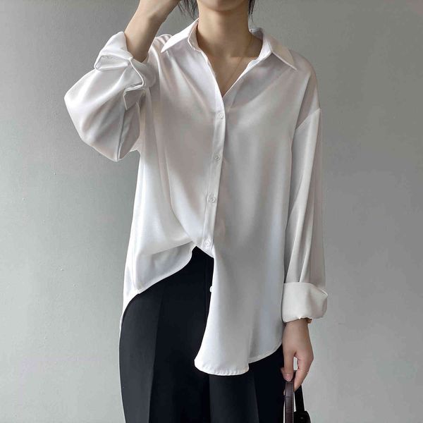 women's blouses & shirts solid color long sleeve white spring korean satin loose lapel mujer fashion 2021 veran
women's blouses & shirts solid color long sleeve white spring korean satin loose lapel mujer fashion 2021 veran
