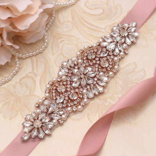 wedding sashes bridal belt beaded sash rose gold crystal with handmade pearls rhinestones ribbon for dress accessories, White 
wedding sashes bridal belt beaded sash rose gold crystal with handmade pearls rhinestones ribbon for dress accessories, White