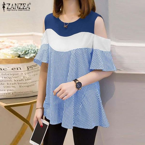 women's blouses & shirts zanzea summer plaid checked blouse korean stylish off shoulder short sleeve casual patchwork shirt loose work, White
women's blouses & shirts zanzea summer plaid checked blouse korean stylish off shoulder short sleeve casual patchwork shirt loose work, White