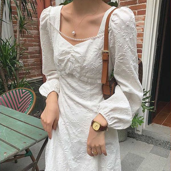 french vintage dres square collar retro elegant white puff sleeves long slim korean fashion clothes autumn 210604, Black;gray
french vintage dres square collar retro elegant white puff sleeves long slim korean fashion clothes autumn 210604, Black;gray