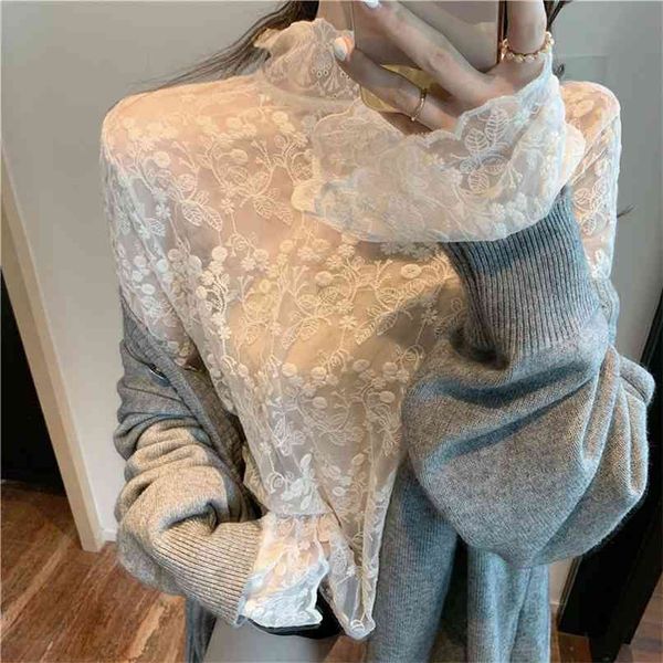 lace bottoming shirt women's western style autumn and winter korean sweater with half-collar hollow princess 210529, White
lace bottoming shirt women's western style autumn and winter korean sweater with half-collar hollow princess 210529, White
