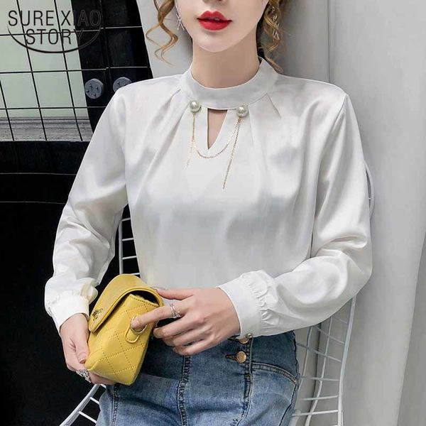 korean satin long sleeve elegant autumn shirt ladies solid color chiffon v-shaped hollow pearl neckline stand collar 12061 210415, White
korean satin long sleeve elegant autumn shirt ladies solid color chiffon v-shaped hollow pearl neckline stand collar 12061 210415, White
