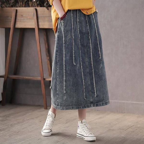 skirts korean a-line long denim women plus size ethnic vintage art female casual oversized loose elastic high waist midi, Black
skirts korean a-line long denim women plus size ethnic vintage art female casual oversized loose elastic high waist midi, Black