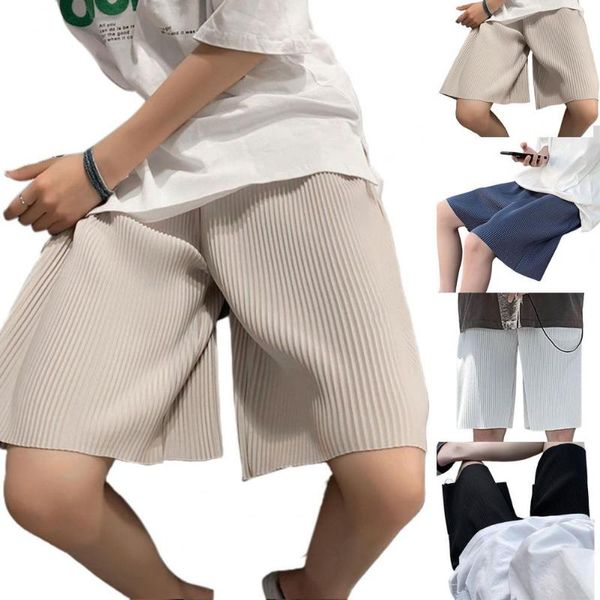 men's shorts simple pleated knee length breathable men wide leg, White;black