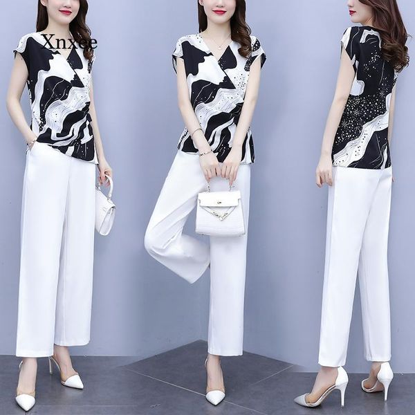 women's two piece pants 2021 summer workwear suit high waist wide leg short sleeve v-neck chiffon ladies fashion, White
women's two piece pants 2021 summer workwear suit high waist wide leg short sleeve v-neck chiffon ladies fashion, White