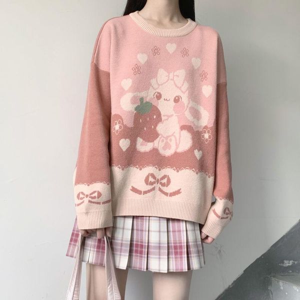 women's sweaters japanese kawaii autumn lolita sweater women cute long sleeve pink knitted casual winter strawberry pullover, White;black
women's sweaters japanese kawaii autumn lolita sweater women cute long sleeve pink knitted casual winter strawberry pullover, White;black