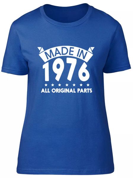 made in 1976, all original parts birthday womens ladies short sleeve t-shirt, White;black
made in 1976, all original parts birthday womens ladies short sleeve t-shirt, White;black