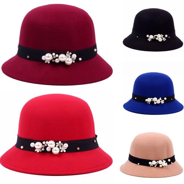 berets vintage elegant women hat pearl ribbon solid color beaded flower wool felt fedoras brim ladies autumn winter bucket, Blue;gray
berets vintage elegant women hat pearl ribbon solid color beaded flower wool felt fedoras brim ladies autumn winter bucket, Blue;gray