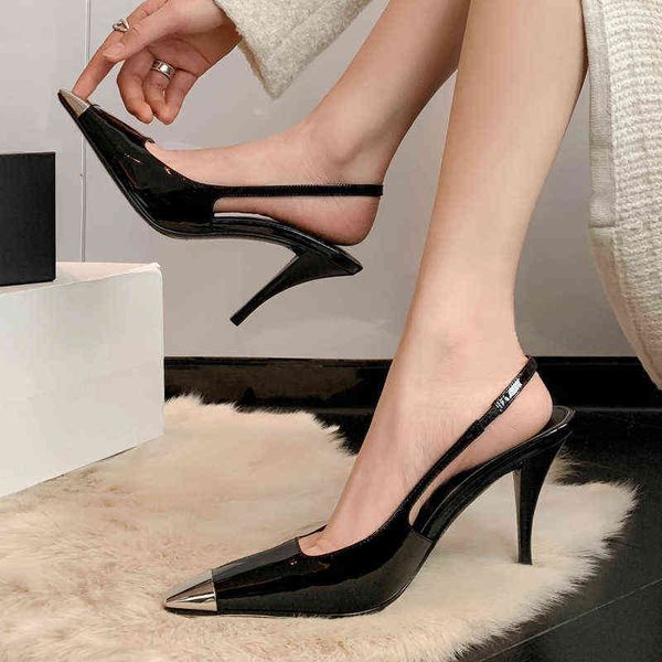 patent leather baotou sandals women's thin heels spring and summer metal square head cowhide high heels fashion buckle single shoes, Black
patent leather baotou sandals women's thin heels spring and summer metal square head cowhide high heels fashion buckle single shoes, Black