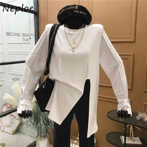 neploe side split design solid t shirt women o neck pullover long sleeve tees femme spring ladies good quality 210510, White
neploe side split design solid t shirt women o neck pullover long sleeve tees femme spring ladies good quality 210510, White
