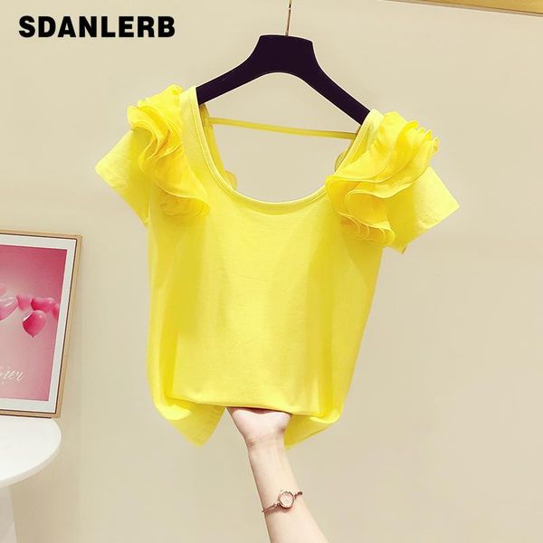 women's t-shirt 2021 summer korean style temperament mesh ruffled flying short sleeve round neck for women casual all-matching, White
women's t-shirt 2021 summer korean style temperament mesh ruffled flying short sleeve round neck for women casual all-matching, White