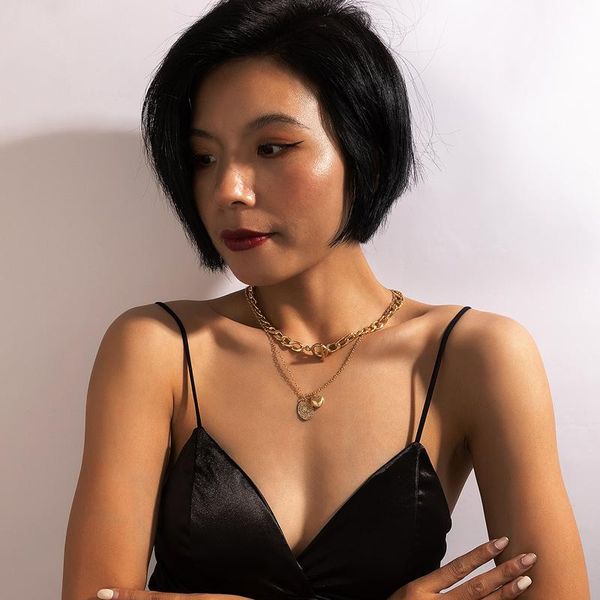 pendant necklaces huatang punk coin love heart necklace for women gold color double layer guban clavicle chain choker female party jewelry, Silver
pendant necklaces huatang punk coin love heart necklace for women gold color double layer guban clavicle chain choker female party jewelry, Silver