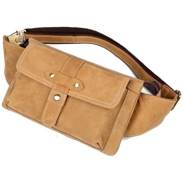 fanny pack leather bags 100% genuine waist bag men's brown crossbody 3025b