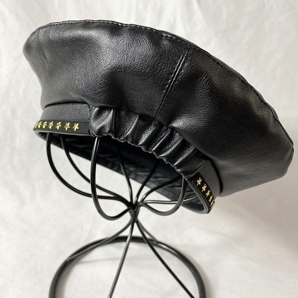 berets fashion pu leather beret female british retro black painter hat casual small face star trend, Blue;gray
berets fashion pu leather beret female british retro black painter hat casual small face star trend, Blue;gray