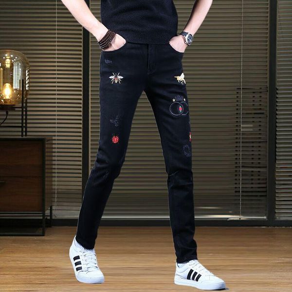 men's jeans korea version mens light luxury noble black jeans, scratches slim jeans,embroidery stylish street, Blue
men's jeans korea version mens light luxury noble black jeans, scratches slim jeans,embroidery stylish street, Blue