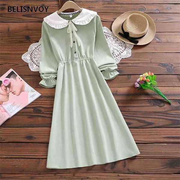 mori girl autumn winter women midi dress preppy style peter pan collar corduroy elegant sweet solid vestido mujer 210520, Black;gray
mori girl autumn winter women midi dress preppy style peter pan collar corduroy elegant sweet solid vestido mujer 210520, Black;gray