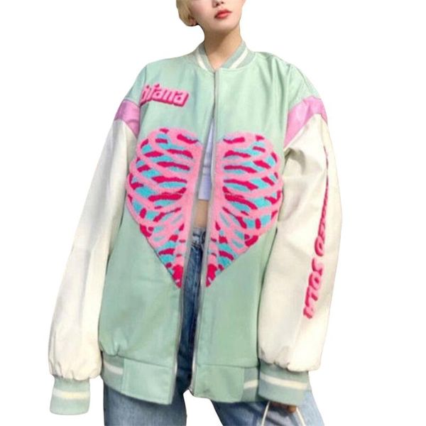 women's jackets women oversized baseball fashion skeleton heart print long sleeve loose coats, Black;brown