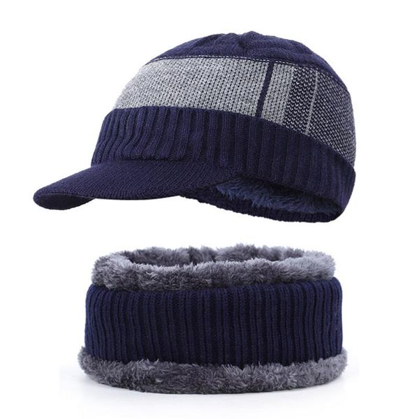 men winter warm hat knit visor fleece lined cap soft breathable with scarf loops set outdoor hats, Black;white
men winter warm hat knit visor fleece lined cap soft breathable with scarf loops set outdoor hats, Black;white