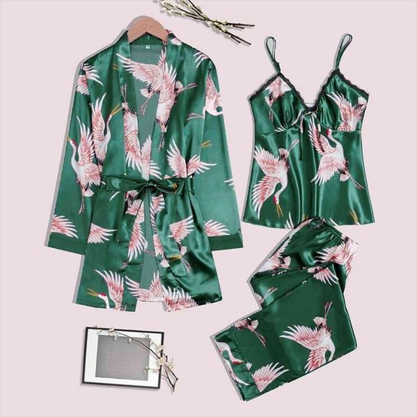 Print Pajamas Set 3 Pieces Women Sleepwear Long Sleeve Robe Sleeveless Camisole Elastic Waist Pants Ladies Casual Homewear, Black;red
Print Pajamas Set 3 Pieces Women Sleepwear Long Sleeve Robe Sleeveless Camisole Elastic Waist Pants Ladies Casual Homewear, Black;red