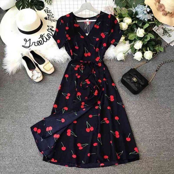 summer elegant v-neck cherry print womens dress short sleeve slim bohemia chiffon dresses a-line ladies wrap vestidos, Black;gray
summer elegant v-neck cherry print womens dress short sleeve slim bohemia chiffon dresses a-line ladies wrap vestidos, Black;gray