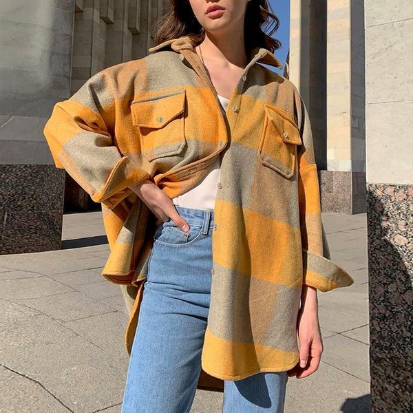 gypsylady yellow vintage thick block plaid jacket woolen casual loose women shirt long button front pocket outwear women's wool & blend, Black
gypsylady yellow vintage thick block plaid jacket woolen casual loose women shirt long button front pocket outwear women's wool & blend, Black