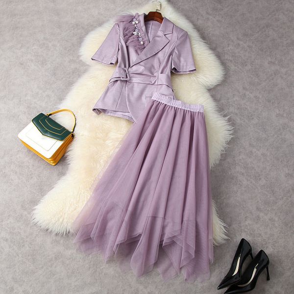 2021 summer short sleeve notched-lapel black / purple panelled beaded belted blazers + tulle asymmetry mid-calf skirt two piece suits 2 piec, White
2021 summer short sleeve notched-lapel black / purple panelled beaded belted blazers + tulle asymmetry mid-calf skirt two piece suits 2 piec, White