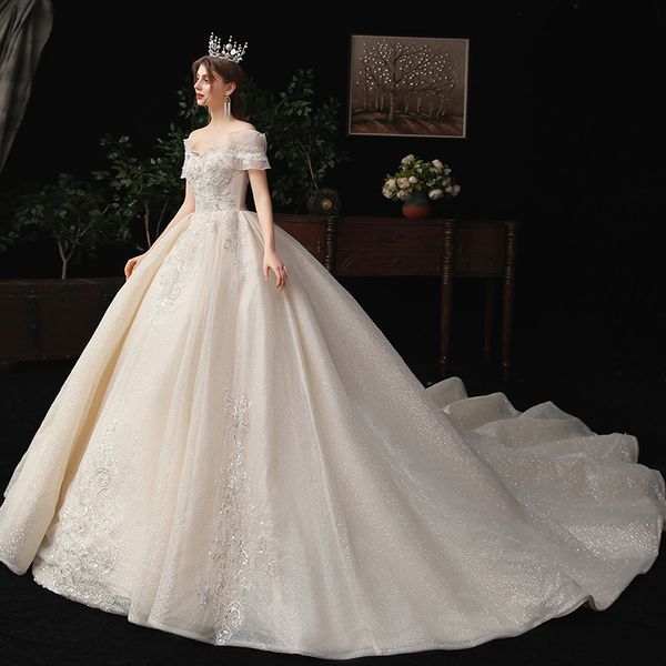 luxury ball gown wedding dresses short-sleeves off-shoulder sequins appliques lace arabic wedding bridal gowns crystal vestidos de novia, White
luxury ball gown wedding dresses short-sleeves off-shoulder sequins appliques lace arabic wedding bridal gowns crystal vestidos de novia, White