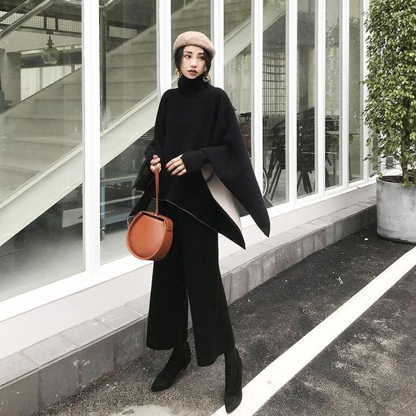 women's two piece pants autumn fashion ladies two-piece set high neck cloak shawl jacket + elegant loose knitted elastic waist wide-leg, White
women's two piece pants autumn fashion ladies two-piece set high neck cloak shawl jacket + elegant loose knitted elastic waist wide-leg, White