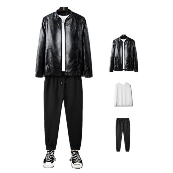gym clothing mens 3 piece suits stand collar jackets faux leather jacket thicken warm outwear joggers pants crewneck sweatshirt, White;black
gym clothing mens 3 piece suits stand collar jackets faux leather jacket thicken warm outwear joggers pants crewneck sweatshirt, White;black