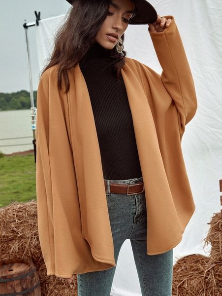 open front batwing sleeve overcoat f1ry#, Black 
open front batwing sleeve overcoat f1ry#, Black