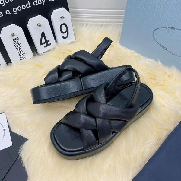 sandals soft leather women chunky shoes platform summer slides beach back strap chic woman, Black